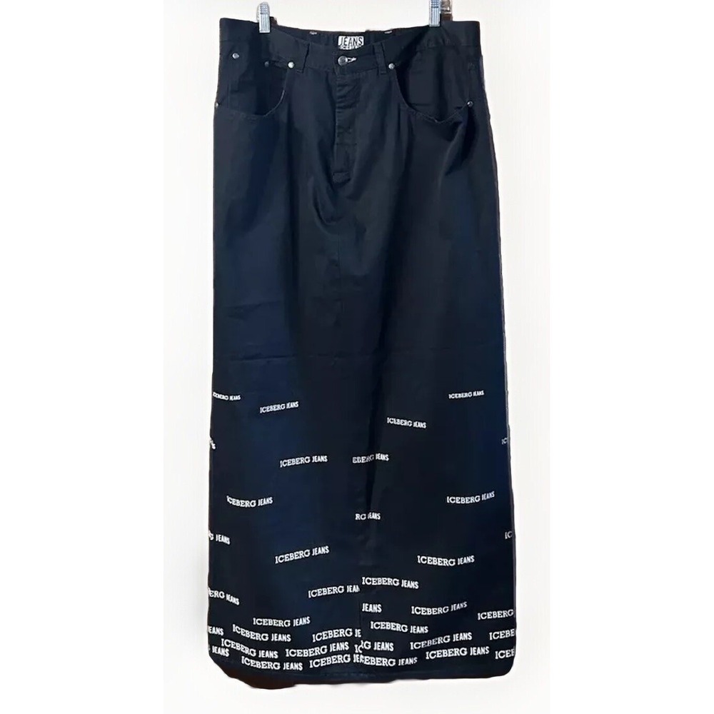 Mens Women's Iceberg‎ Jeans Black Denim Long Skirt All Over Print Unisex